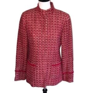Doncaster Nubby Tweed Silk Fringe Trim Blazer 6